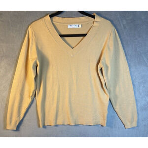 William De Faye Cashmere Silk Blend V Neck Tan Sweater Soft Sweater‎ T2 Small